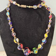 Murano Millefiori Bead Necklace Knotted Graduated Venetian Glass 25 In Vtg Italy