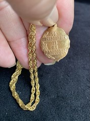 Vintage St Christopher Medal Necklace 23” 1/20 14K Gold Filled Chain Religious