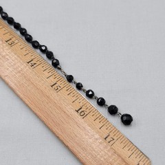 Vintage Black Glass Rhinestone Necklace Silver tone 15″-16.5″