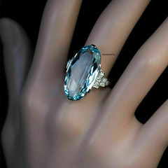 Lab-Created Aquamarine 5.50Ct Oval Cut Engagement Her Ring 14K White Gold Plated