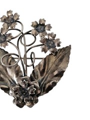 925 Sterling Silver Floral Brooch 2″ Antique Art Deco Roses Pin 9.6 Grams