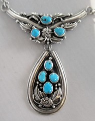 BIG CAROL FELLEY SOUTHWEST STERLING NECKLACE, 48 GRAMS, 3 1/8 x 3 INCHES PENDANT