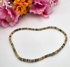 Vintage Agate Heishi Bead Necklace 15.5 In Natural Banded Stone Disc Strand