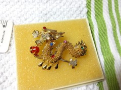 Vintage Dragon, Phoenix, & Filigree Brooch/Pendant Set Gold Tone 3D Asian Style
