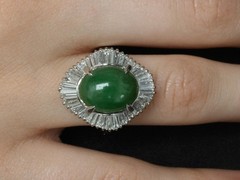 Vintage 6.92ct Natural Jadeite Jade & 1.57ct Diamond Platinum Ring, Size 7.75