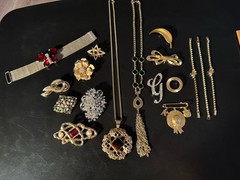 17 Piece Modern Jewelry Lot Gold/Silver Tone Brooches Necklaces Bracelets