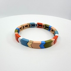 Vintage Multi Color Enamel Chevron Tile Stretch Bracelet Boho Tila Bead Y2K 90s