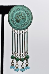 Vintage Verdigris Patina Beaded Chandelier Earrings Dangle Fringe 1970s BinAV