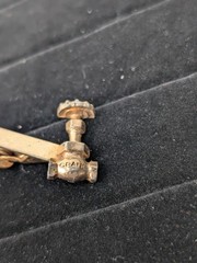 Vintage Mercury Industries Crane Valve Pipe Advertising Tie Bar Clip Gold Tone
