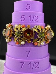 Vintage Florenza Bracelet Clip On Earrings Set Red Rhinestone READ 7″