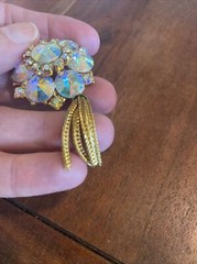 Vintage Edlee Aurora Borealis Rivoli Rhinestones Gold Tone Pendant w/ Tassle 3”