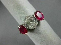 ANTIQUE 3.51CT OLD MINE DIAMOND & AAA RUBY PLATINUM THREE STONE ENGAGEMENT RING