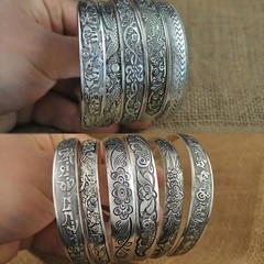 Retro Tibetan Silver Cuff Bracelet Carved Fish Elephant Flower Vintage Bangle