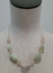 Artison Stone Glass Asymmetrical Pink & Green Beaded Necklace 19”