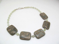 Heavy Green Bamboo Leaf Jasper Stone Bold Stone Bead Beaded Necklace 20.5 In