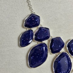 Style & Co Statement Necklace Dark Blue Speckled Stones Silver Tone Setting