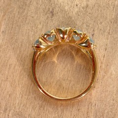 Gold Tone Costume Ring w Channel Set Blue Stones, China Sz 8.75