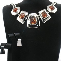 Vintage Amber Cabochon Jewelry Set — Kiam Family Necklace & Earrings