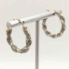 Vintage ROSS SIMONS 2 Tone Sterling Silver Diamond Hoop Earrings 925 9g #66