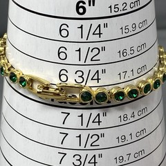 VTG Green Rhinestone Tennis Bracelet Gold Tone Faceted Glass Bezel Fold Over 7″