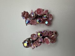 Vintage Pink Flower Dangle Clip Earrings 4.5cm JB17