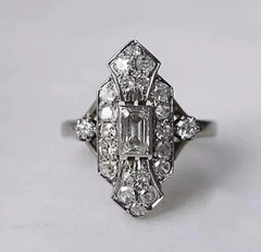 Art Deco Vintage Style Lab Created Diamond Engagement 14K White Gold Finish Ring