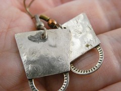 Vintage Sterling Silver Artisan Mixed Metals Iolite Hook Earrings 4.3g 1.25 Inch