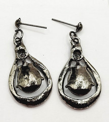 Blue Glass Water Droplet Drop Dangle Silver Tone Sparkly Fancy Pierced Earrings