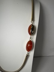 Vintage Lanvin Paris Snake Chain Necklace w/ Carnelian & Gold Tone Beads