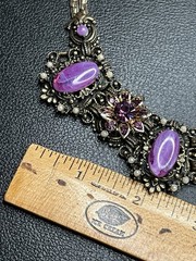 Vintage SELRO SELINI Gold Tone Purple Necklace & Earrings Book Piece Set