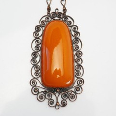 Fabulous large vintage ethnic Baltic amber ornate copper necklace Latvia