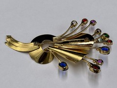 Coro Craft Adolph Katz Sterling Silver Vermeil Rhinestone Flower Spray Brooch