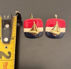 VTG SAILBOAT ENAMEL Nautical Pierced Earrings Red White Blue Cape Cod Cruise