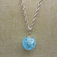 Vintage Germany Necklace Crackle Glass Blue Bead Pendant Gold Tone 24 Inch