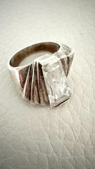 VINTAGE MT 925 STERLING SILVER FAN COCKTAIL RING TAPERED BAGUETTE STONE 10 G 7