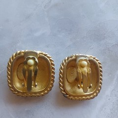 Gerard Yosca Vintage 1980s Runway Big Ivory Enamel Rhinestone Goldtone Earrings