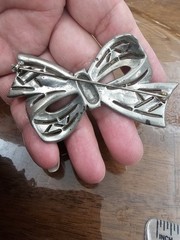 Vintage 1930s Art Deco Pot Metal Rhinestone Bow Brooch Pin Unsigned Beauty⁹