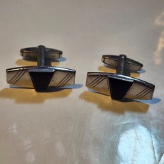 Foster Signed Vintage Cufflinks Modernist Silver and Black Lucite