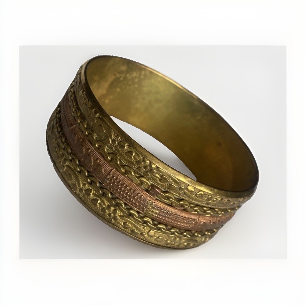 Vintage Brass and Copper Metal Woven Cuff Bracelet Boho Gypsy Style