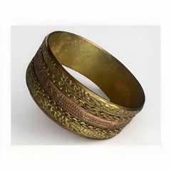 Vintage Brass and Copper Metal Woven Cuff Bracelet Boho Gypsy Style