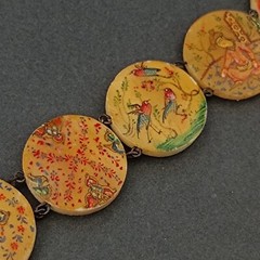 Vintage Round Storyteller Bracelet Middle Eastern Painted Folk Art Birds Figures