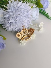 Trifari Crown Brooch Blue Cabochon Rhinestone Vintage Gold Tone Pin Pendant Book