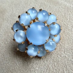 Vtg Blue Acrylic Moonglow Art Glass Cabochon Rhinestone Scatter Pin Brooch