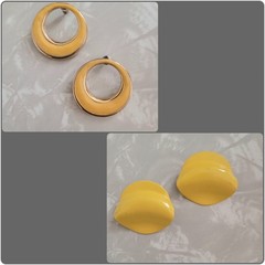 Vintage 80s Yellow Enamel Pierced Earring Pair