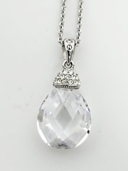 Vintage Silver Tone Crystal Tear Drop Pendant Necklace With Rhinestones Signed N