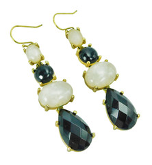 Carol Lee Lux Black & Beige Stone Dangle Earrings