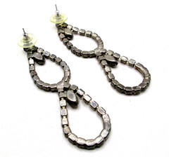 Vintage Clear Rhinestone Double Hoop Long 3″ Dangle Stud Pierced Earrings