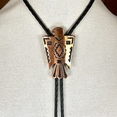 Stunning 60s Vintage Copper Native American Thunderbird Western Bolo Tie Signed