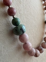 Unique Vintage Natural Stone, Pink And Green Necklace, Ornate Oval Box Clasp