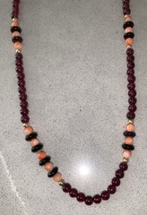 Antique 14k Gold Garnet Coral Onyx Necklace 28″